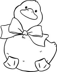 Cute Duck with Bow Sitting Springtime Aesthetic Cartoon Doodle Hand Draw
