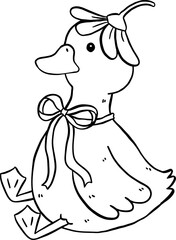 Cut Duck with  Bow Sitting Spring Animals Cartoon Doodle Hand Draw