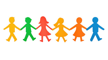 Colorful Paper Cutouts of Children Holding Hands in a Line