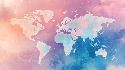 Fototapeta premium Celestial World Map: A Watercolor Dream