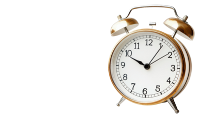 Classic Alarm Clock in Gold Finish on White Background