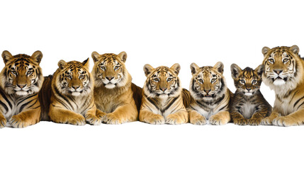 Naklejka premium Seven Tigers Lying Side by Side in Natural Habitat Setting