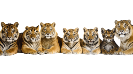 Seven Tigers Lying Side by Side in Natural Habitat Setting