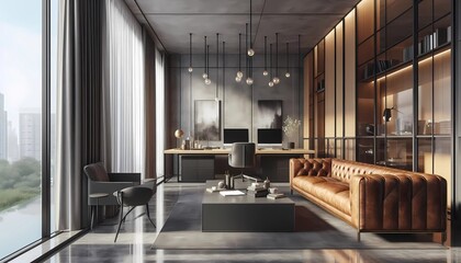 modern living room, Elegant, minimalist office. . Created with generative AI. 