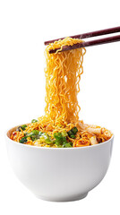 Delicious Bowl of Vibrant Instant Noodles with Chopsticks