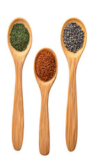Assorted Organic Seeds in Wooden Spoons for Healthy Cooking