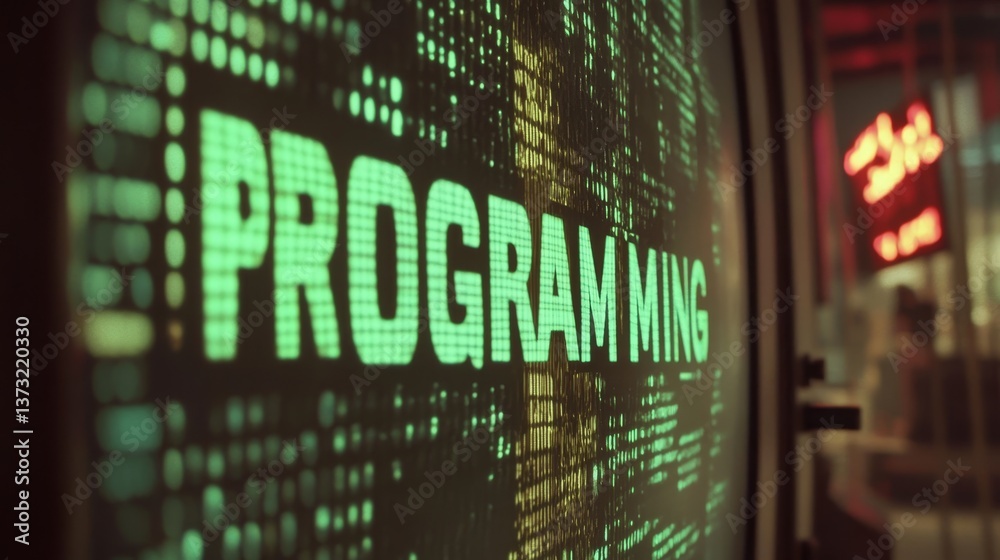 Fototapete blue programming word text on monitor screen. coding concept. technology background
