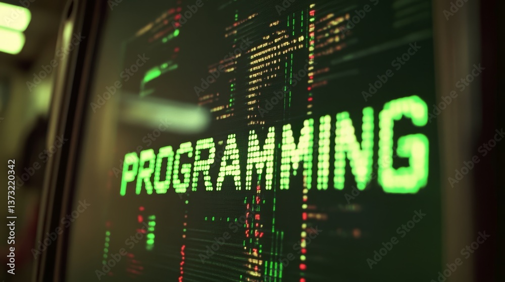 Fototapete Blue programming word text on monitor screen. Coding concept. Technology background