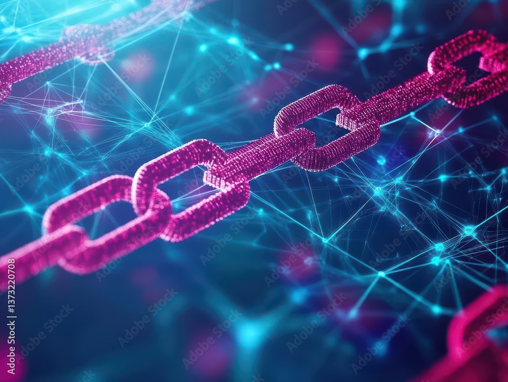 Aufkleber Block chain concept  Chain of network connections  3d rendering