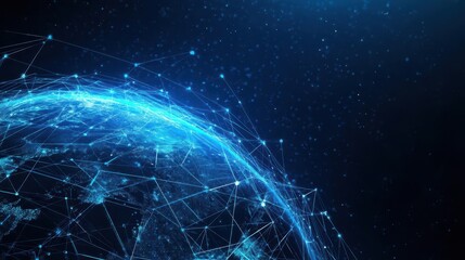 Obraz premium Blockchain transfer satellite future communications vector background Technology Cloud World Globe network fintech concept Blockchain transfer satellite future communications vecto