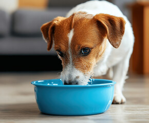 Dog drinking fresh water from a bowl