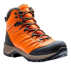 Trendy Orange Hiking Boots with Reinforced Laces Isolated on Transparent Background