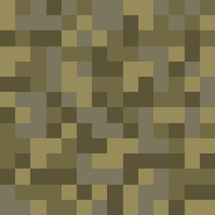 Pixel camouflage pattern. Olive green mosaic. Vector seamless background. Abstract block style.