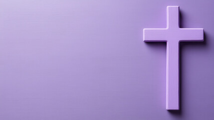Obraz premium purple cross on solid lavender background, symbolizing faith and spirituality