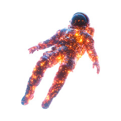 A Digital Astronaut in a Glowing Suit Floating Through Space Isolated on Transparent Background