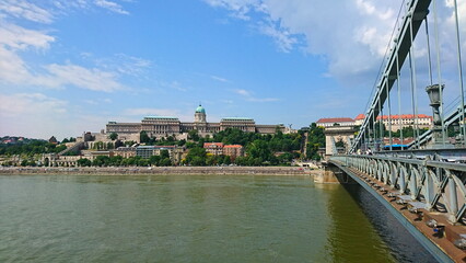 Buda Castle overlooking the Danube River with the famous Szechenyi Chain Bridge