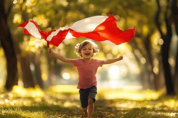 Child Running with Flag in Vibrant Park
