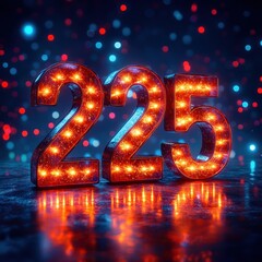 2025 New Year Celebration Background with Glowing Numbers and Festive Atmosphere