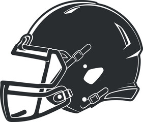 Black vector illustration of an American football helmet for sports design and safety themes.