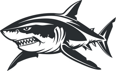 Fototapeta premium Fierce shark illustration for aquatic-themed designs or marine life symbolism.