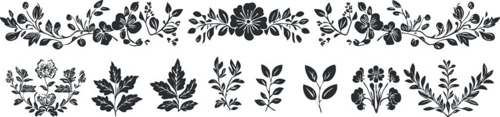 Elegant black and white floral border vector for decorative design projects.