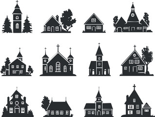 Fototapeta premium Silhouette vector of various church buildings for religious and architectural themes.