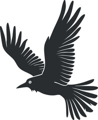 Obraz premium Silhouette of a flying crow vector illustration for design and decorative use.