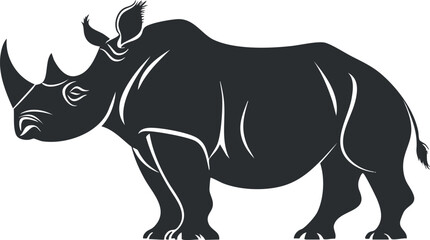 Obraz premium Silhouette of rhinoceros with bird, ideal for wildlife-themed designs and decorations.