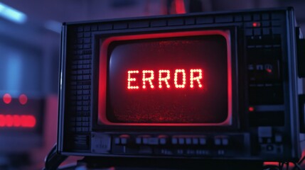 Glowing red ERROR text on vintage computer monitor