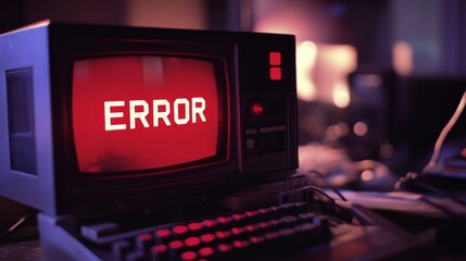 Glowing red ERROR text on vintage computer monitor