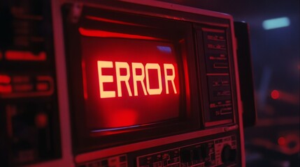 Obraz premium Glowing red ERROR text on vintage computer monitor