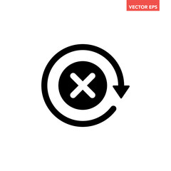 Fototapeta premium Black round check sync unapproved line icon, simple cycle rotating arrows sync flat design pictogram vector for app logo ads web webpage button ui ux interface elements isolated on white background