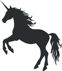 Obraz premium Silhouette of a unicorn with a flowing mane, representing fantasy and mythical creatures.