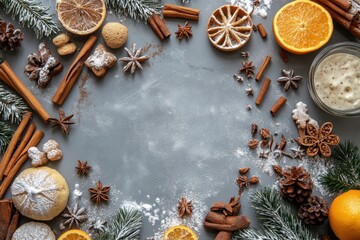 Flat Lay of Baking Ingredients and Kitchen Tools for Holiday Desserts