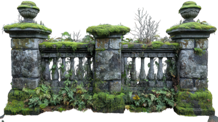 Mossy gate column with rustic textures on a clean white background