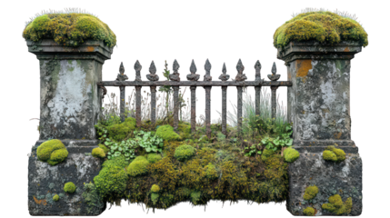 Mossy gate column on a white background