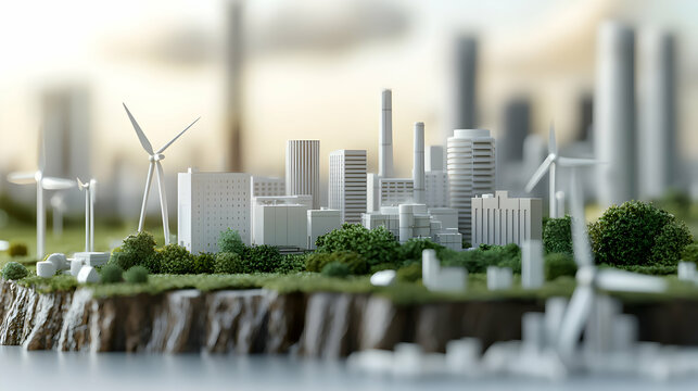 Miniature Model of an Eco-Friendly City with Windmills and Factories
