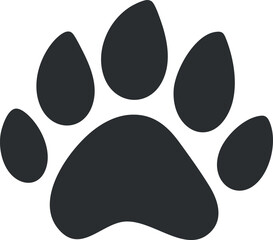 Black paw print silhouette icon representing animal tracks, suitable for pet and wildlife themes.