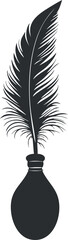 Obraz premium Silhouette of a quill in an ink bottle, representing classic writing and calligraphy tools.