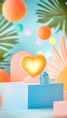 Glowing Heart Gift with Pastel Scene.