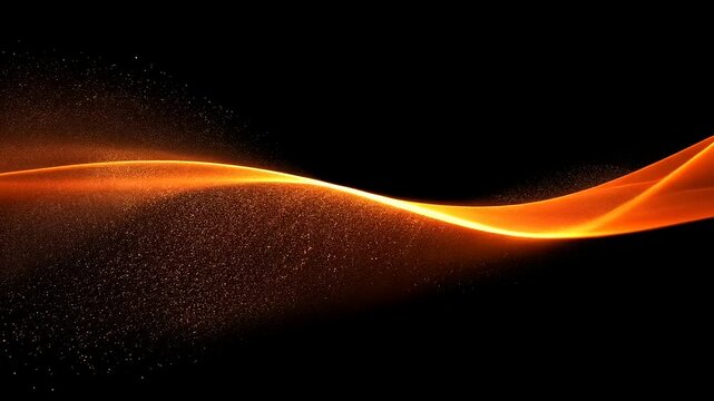 Flowing orange light wave with sparkling particles on a black background, creating a dynamic visual effect