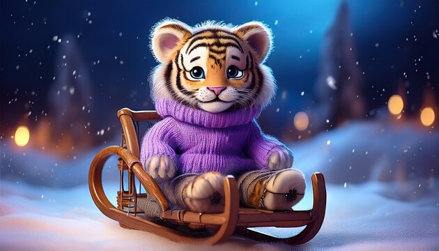Niedlicher Tiger f&auml;hrt Schitten