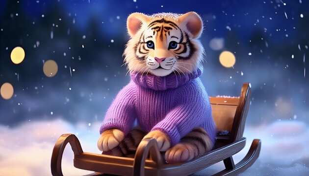 Niedlicher Tiger f&auml;hrt Schitten