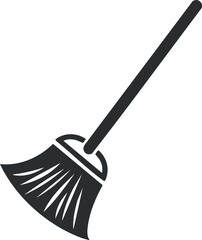 Simple black and white illustration of a broom, symbolizing cleaning and household chores.