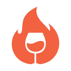 Glass of wine and fire logo