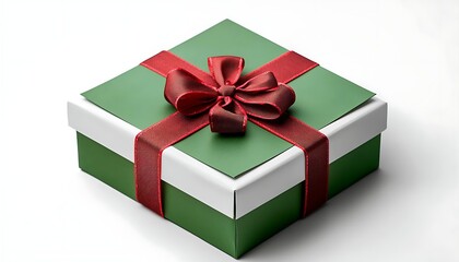 Obraz premium Green Gift Box with Red Bow.