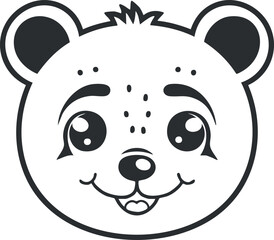 Obraz premium Black and white cartoon bear face illustration with a cute and cheerful expression.
