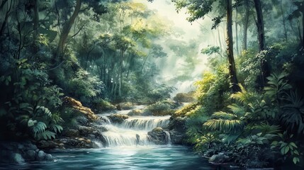 Obraz premium Serene Jungle Waterfall Scene