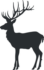 Obraz premium Silhouette of a deer with large antlers, ideal for wildlife design and illustration uses.