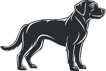 Fototapeta premium Silhouette illustration of a standing dog in a minimalist black and white style.